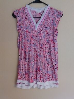 Poupette St. Barth Girls Kids Sasha Floral Mini Dress Crochet Fringe SZ XL Pink
